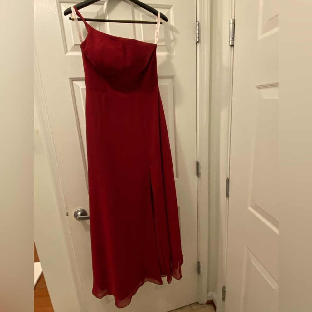 Burgundy one shoulder bridesmaid dress